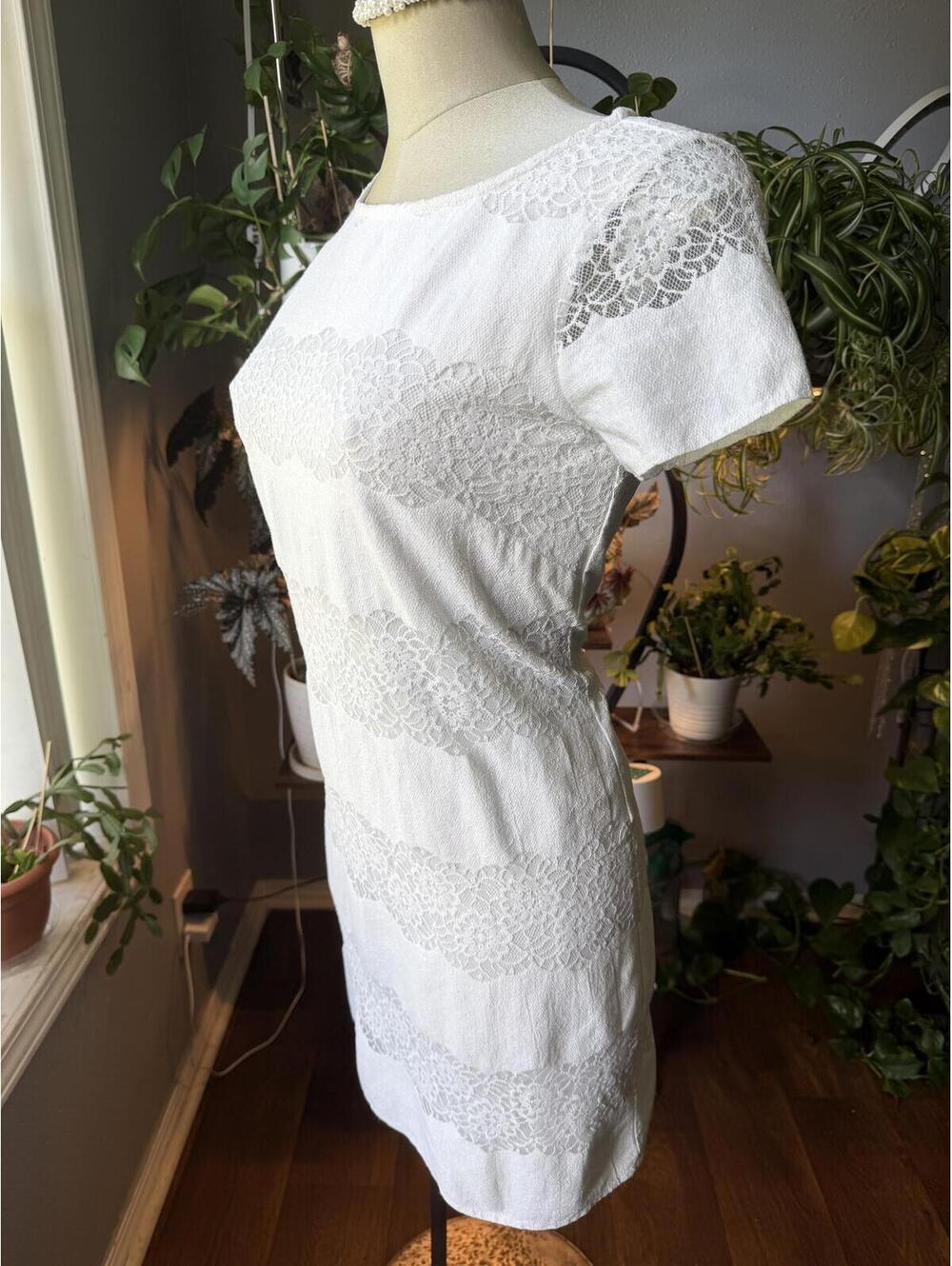 London Times Petites White Lace Short Sleeve Dress, Women's Regular 8